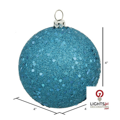 4" Shatterproof Ball Ornament - Turquoise - Sequin - Set of 6 — alternate view