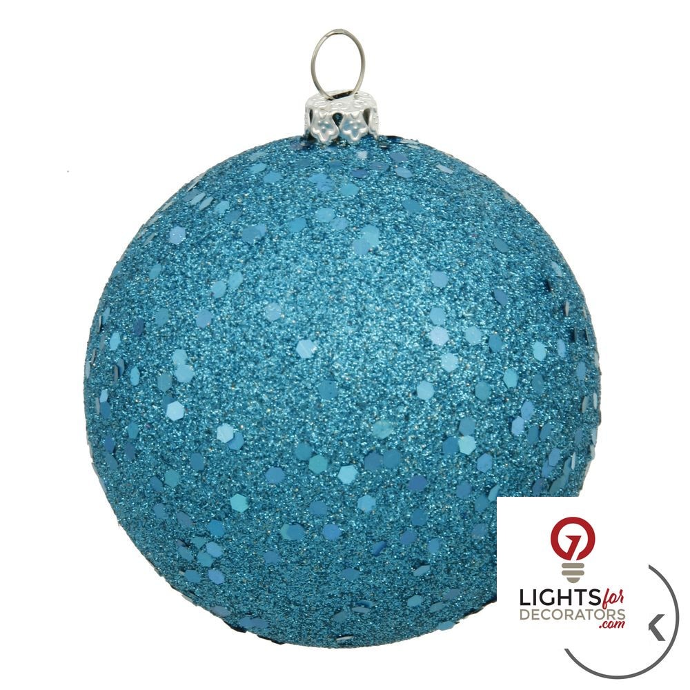 4" Shatterproof Ball Ornament - Turquoise - Sequin - Set of 6 — alternate view