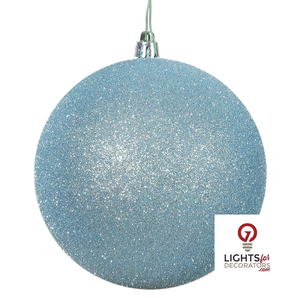6" Shatterproof Ball Ornament - Baby Blue - Glitter - Set of 4
