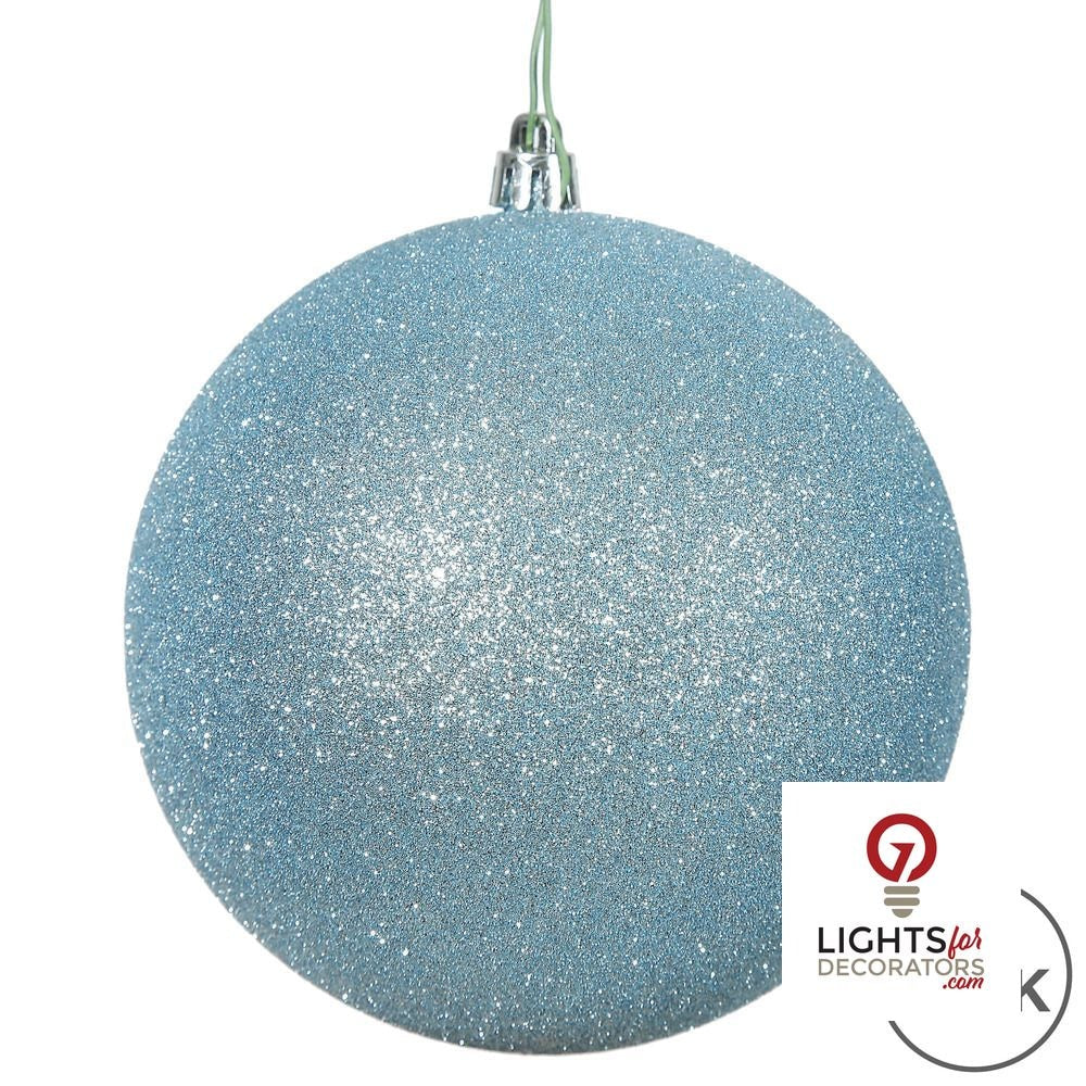 6" Shatterproof Ball Ornament - Baby Blue - Glitter - Set of 4 — alternate view