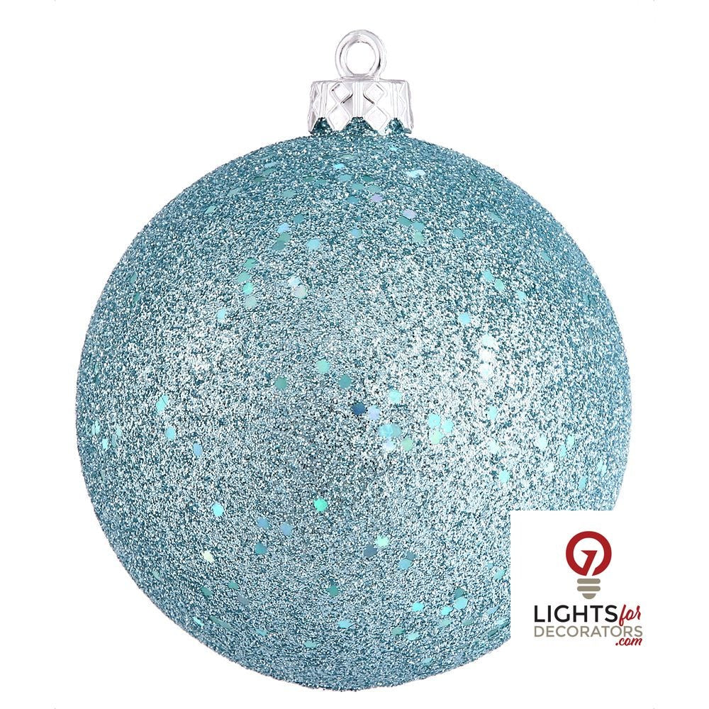 6" Shatterproof Ball Ornament - Baby Blue - Sequin - Set of 4