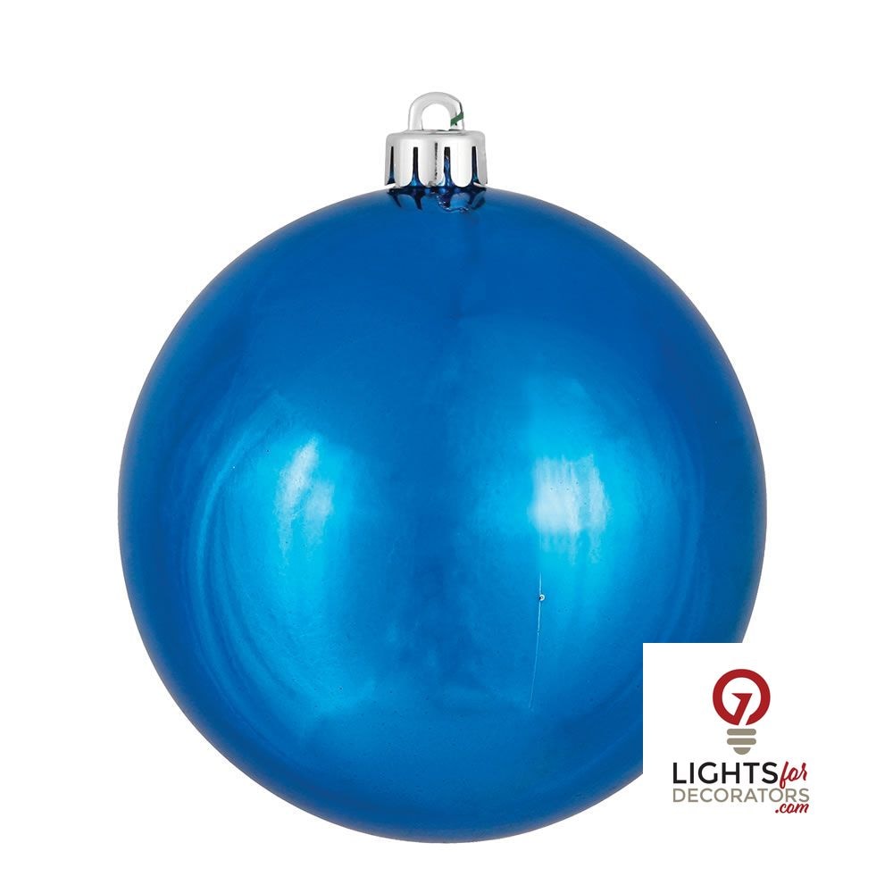 6" Shatterproof Ball Ornament - Blue - Shiny - UV Treated - Set of 4