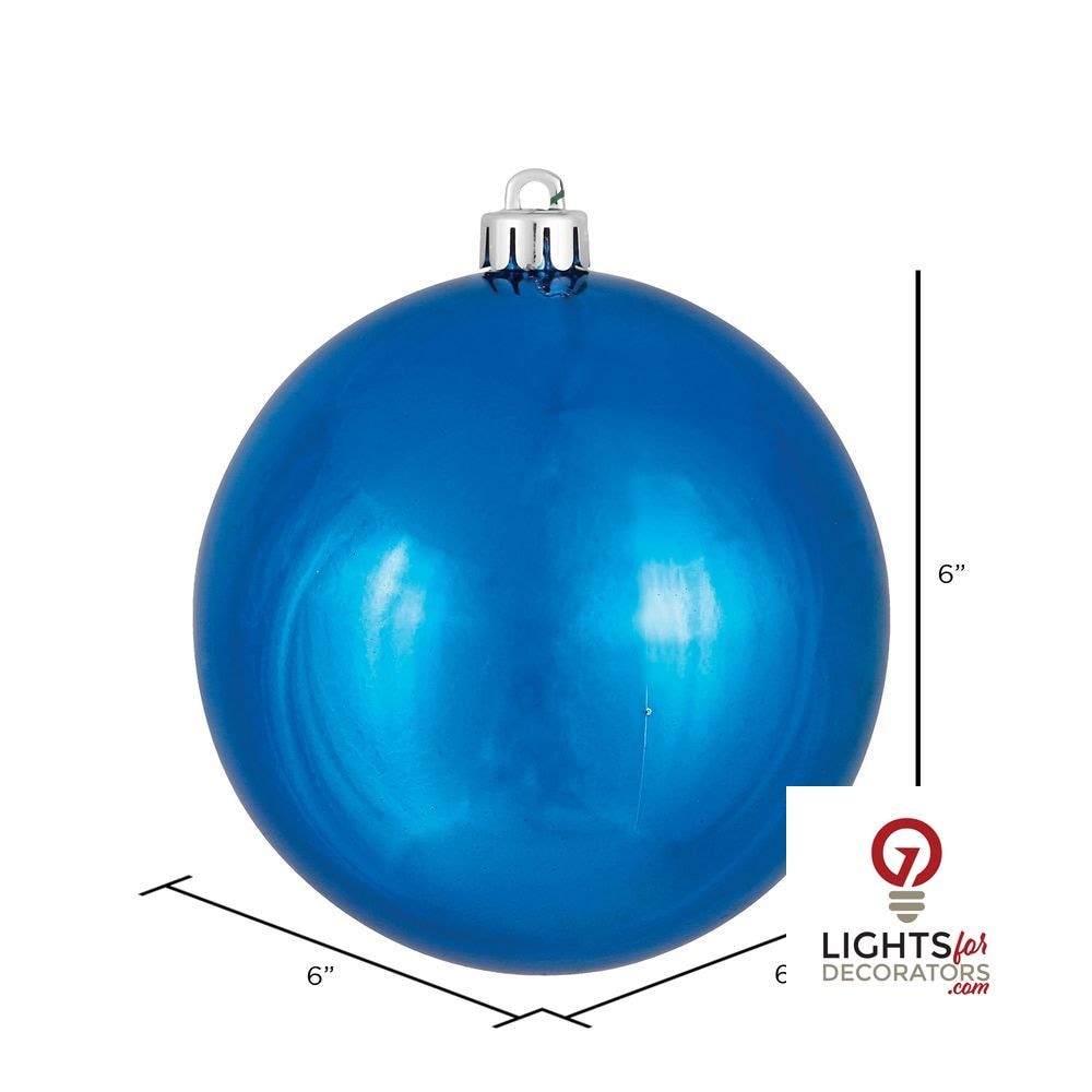 6" Shatterproof Ball Ornament - Blue - Shiny - UV Treated - Set of 4 — alternate view