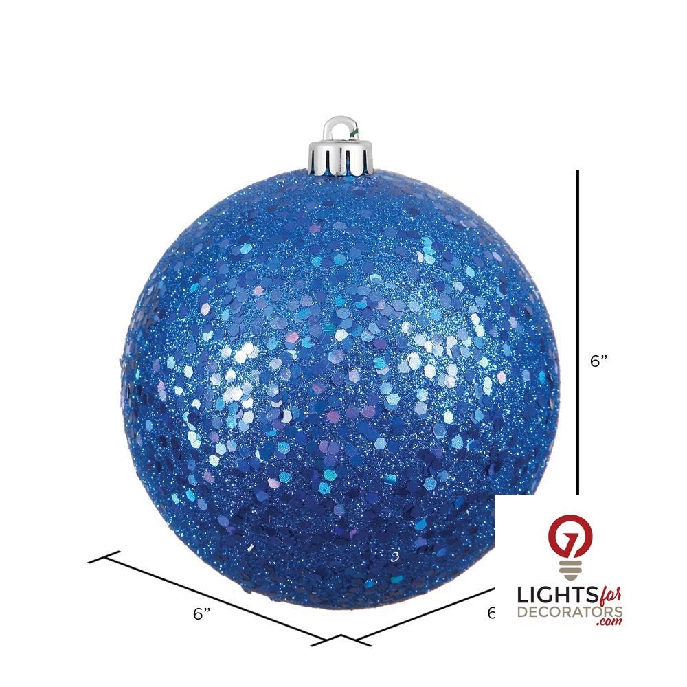 6" Shatterproof Ball Ornament - Blue - Sequin - Set of 4 — alternate view