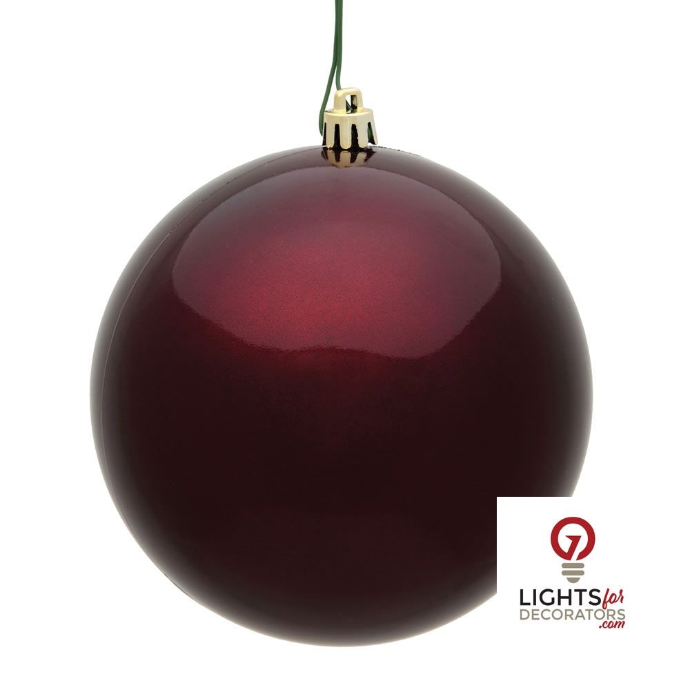 6" Shatterproof Ball Ornament - Burgundy - Shiny - UV Treated - Set of 4