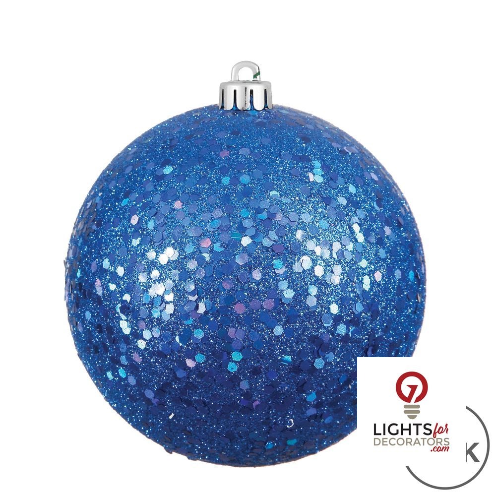 6" Shatterproof Ball Ornament - Blue - Sequin - Set of 4 — alternate view
