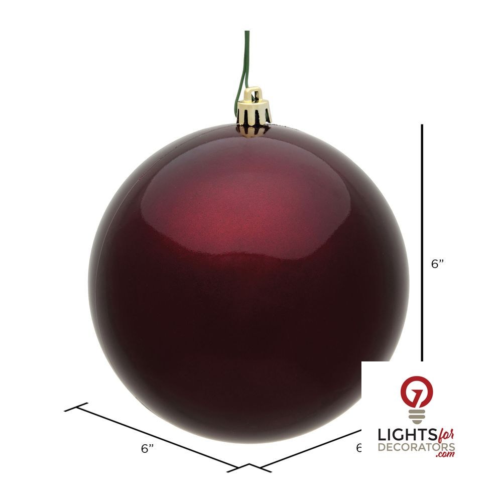 6" Shatterproof Ball Ornament - Burgundy - Shiny - UV Treated - Set of 4 — alternate view