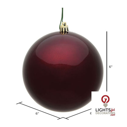 6" Shatterproof Ball Ornament - Burgundy - Shiny - UV Treated - Set of 4 — alternate view