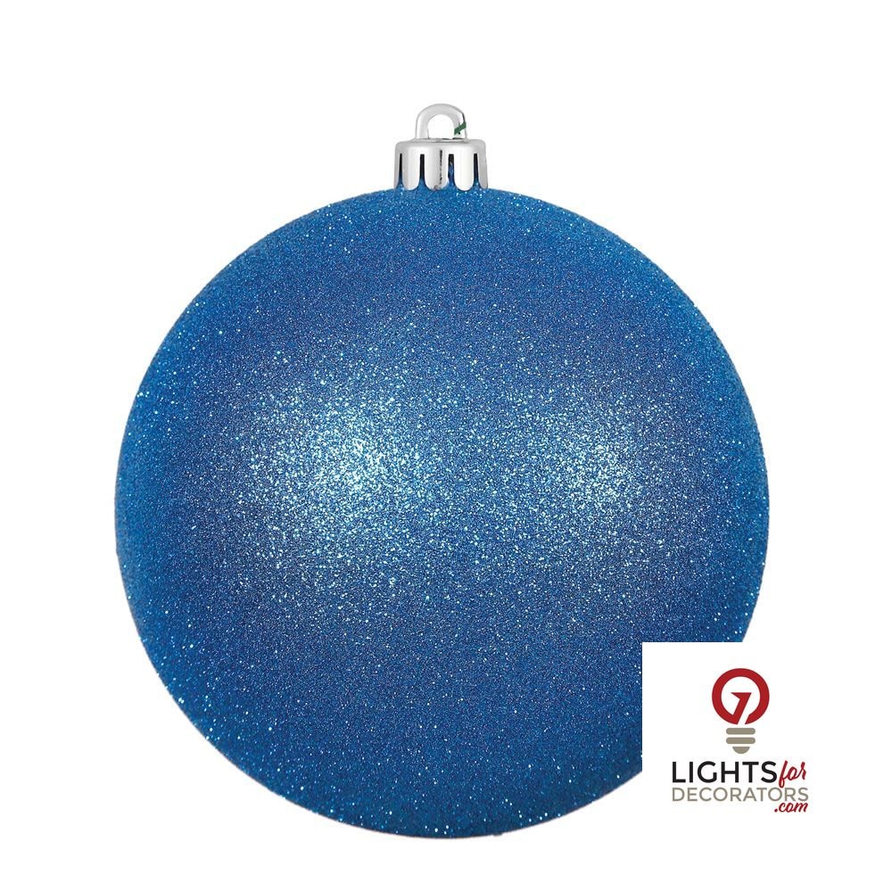6" Shatterproof Ball Ornament - Blue - Glitter - Set of 4