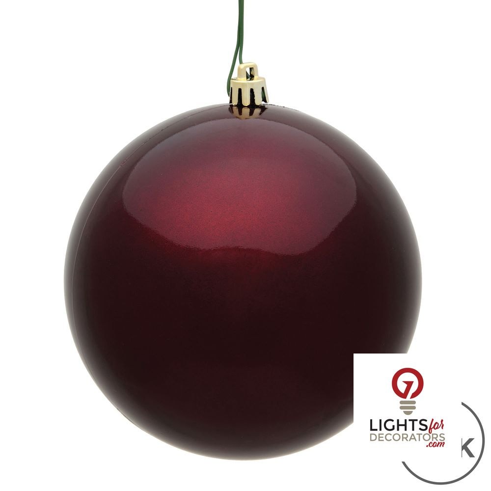6" Shatterproof Ball Ornament - Burgundy - Shiny - UV Treated - Set of 4 — alternate view