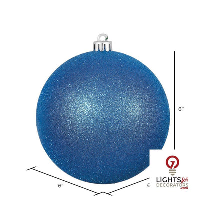 6" Shatterproof Ball Ornament - Blue - Glitter - Set of 4 — alternate view