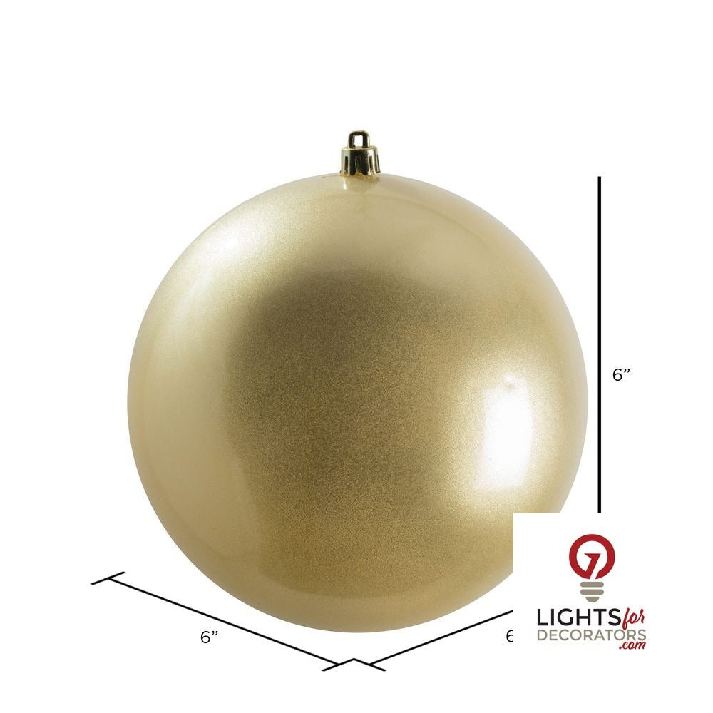 6" Shatterproof Ball Ornament - Champagne - Shiny - UV Treated - Set of 4 — alternate view
