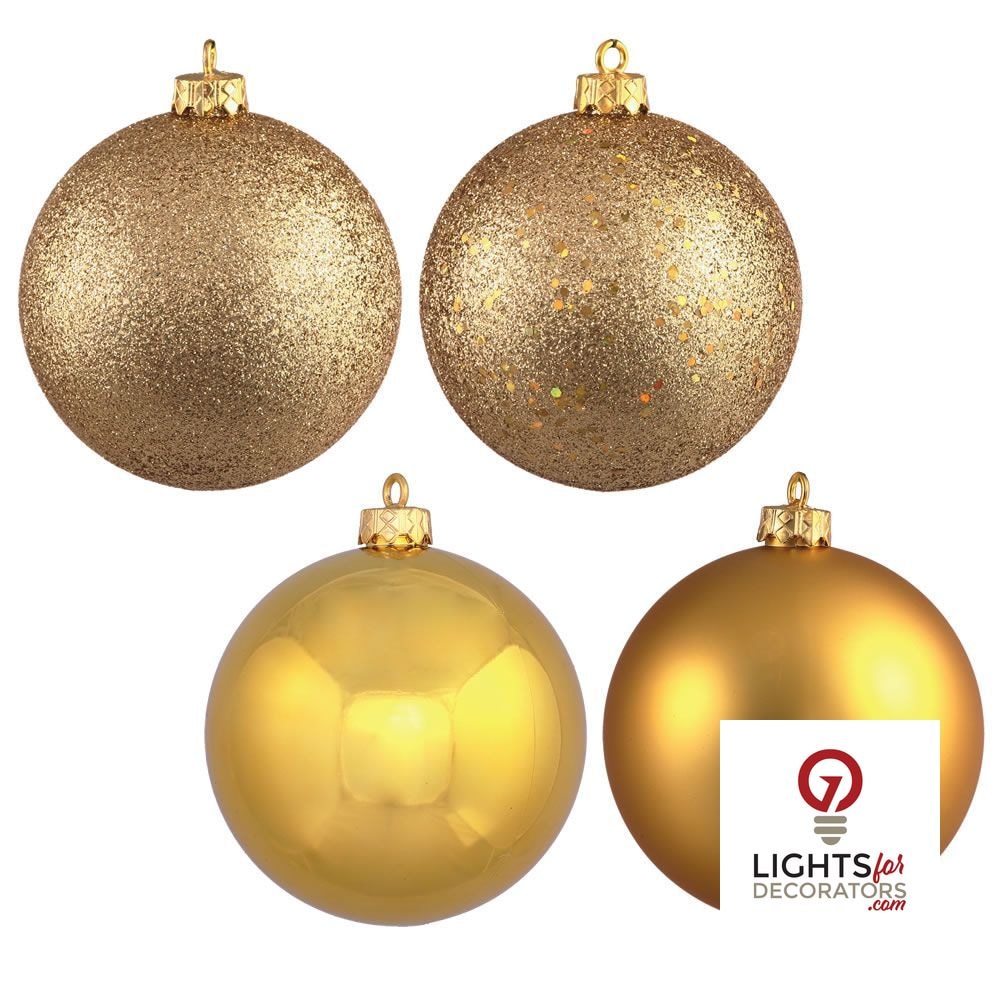 6" 4-Finish Shatterproof Ball Ornament Set - Gold