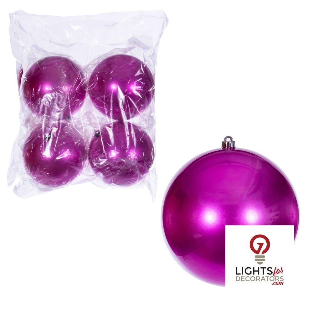 8" Shatterproof Ball Ornament - Hot Pink - Shiny - UV Treated — alternate view