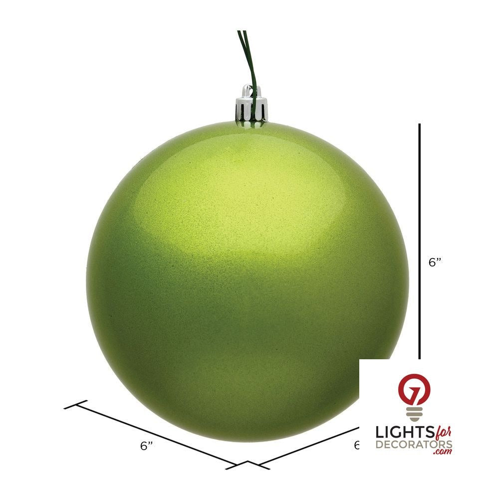 6" Shatterproof Ball Ornament - Lime - Shiny - UV Treated - Set of 4 — alternate view