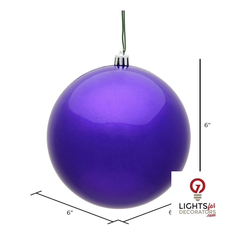 6" Shatterproof Ball Ornament - Purple - Shiny - UV Treated - Set of 4 — alternate view