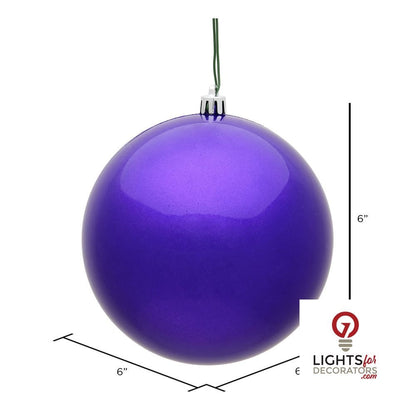 6" Shatterproof Ball Ornament - Purple - Shiny - UV Treated - Set of 4 — alternate view