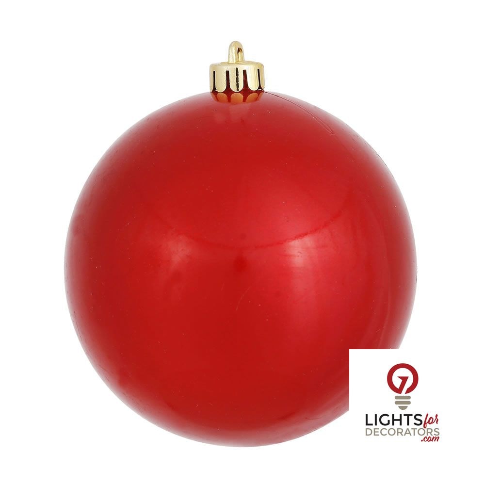 6" Shatterproof Ball Ornament - Red - Shiny - UV Treated - Set of 4