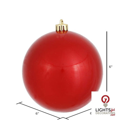 6" Shatterproof Ball Ornament - Red - Shiny - UV Treated - Set of 4 — alternate view