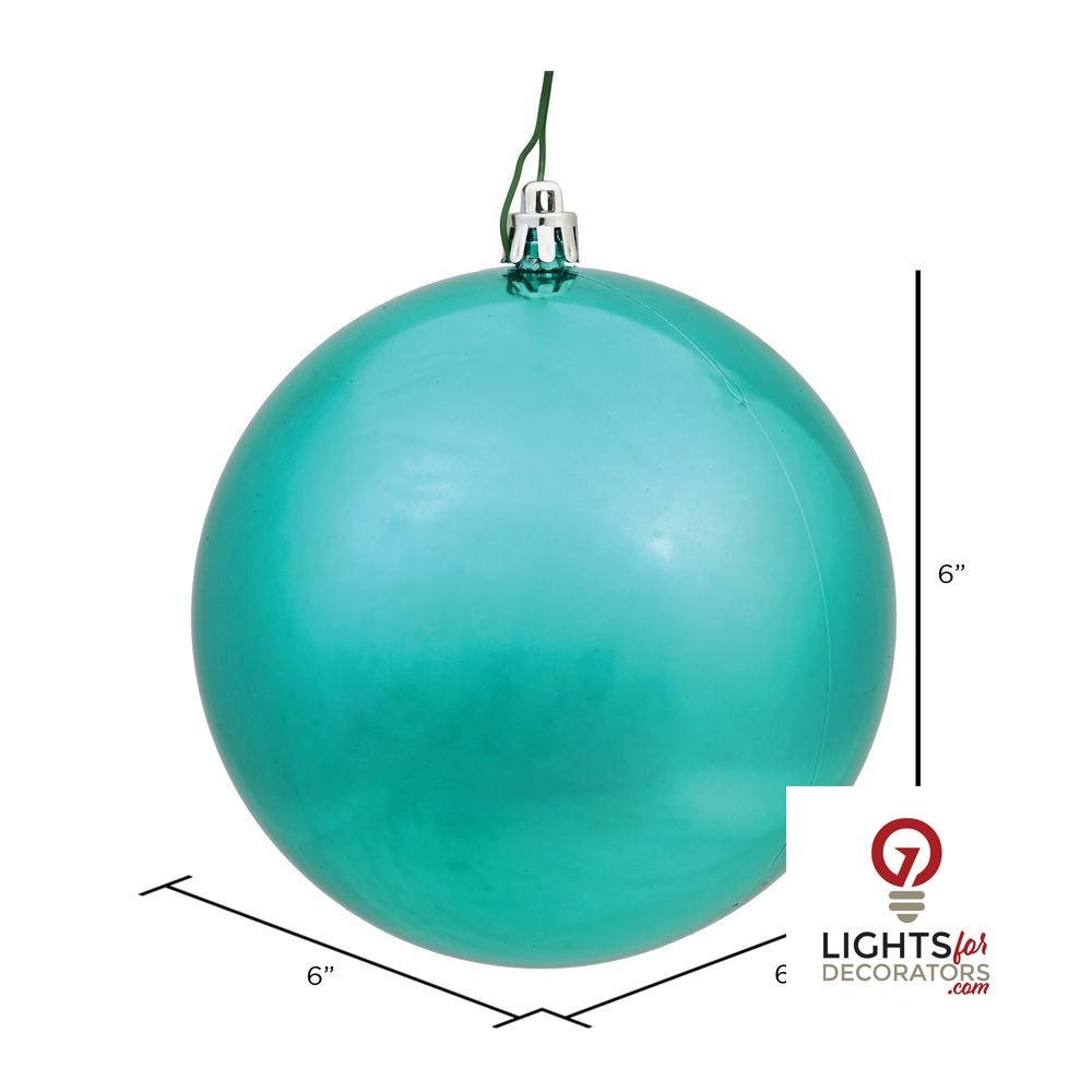 6" Shatterproof Ball Ornament - Teal - Shiny - UV Treated - Set of 4 — alternate view
