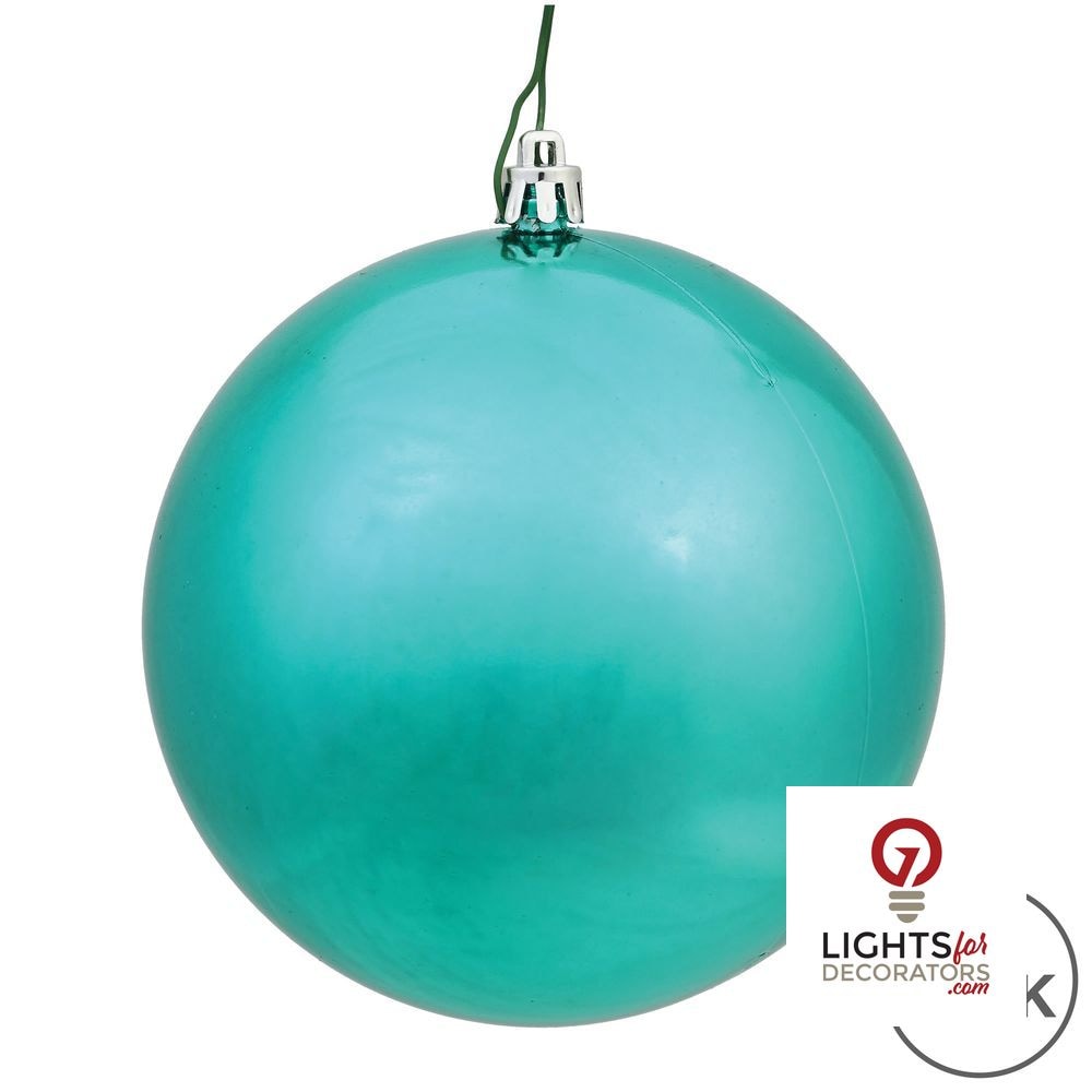 6" Shatterproof Ball Ornament - Teal - Shiny - UV Treated - Set of 4 — alternate view
