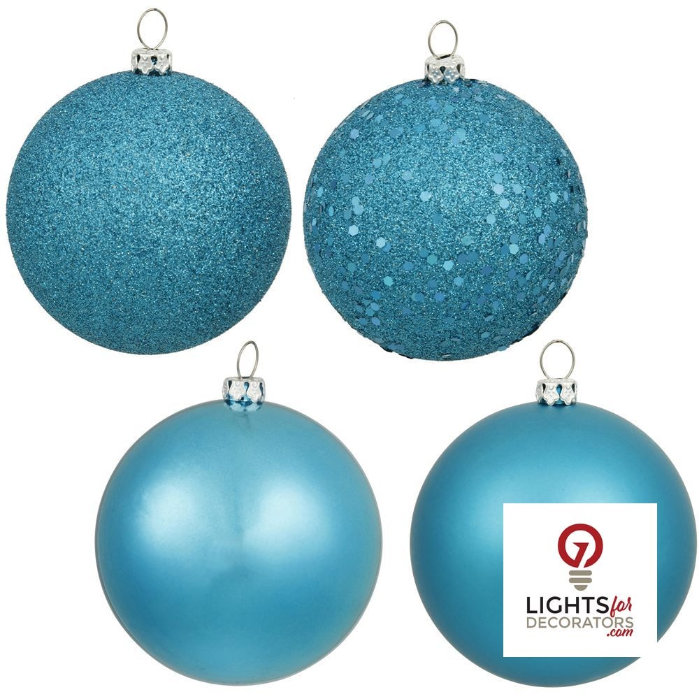6" 4-Finish Shatterproof Ball Ornament Set - Turquoise