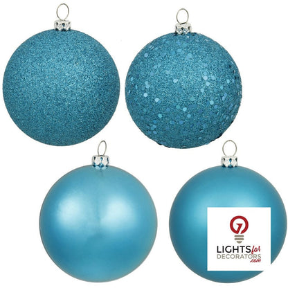 6" 4-Finish Shatterproof Ball Ornament Set - Turquoise