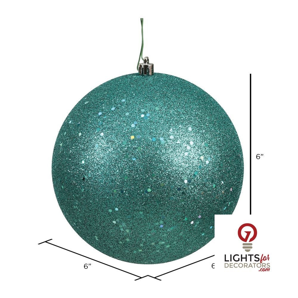 6" Shatterproof Ball Ornament - Teal - Sequin - Set of 4 — alternate view
