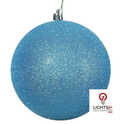 6" Shatterproof Ball Ornament - Turquoise - Glitter - Set of 4