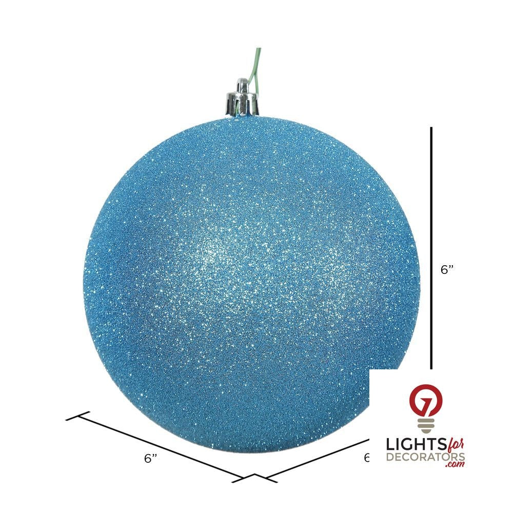 6" Shatterproof Ball Ornament - Turquoise - Glitter - Set of 4 — alternate view