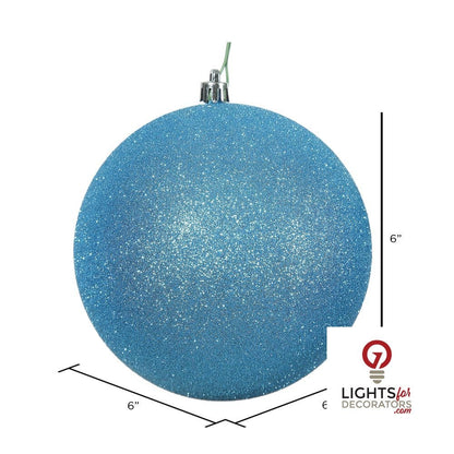 6" Shatterproof Ball Ornament - Turquoise - Glitter - Set of 4 — alternate view
