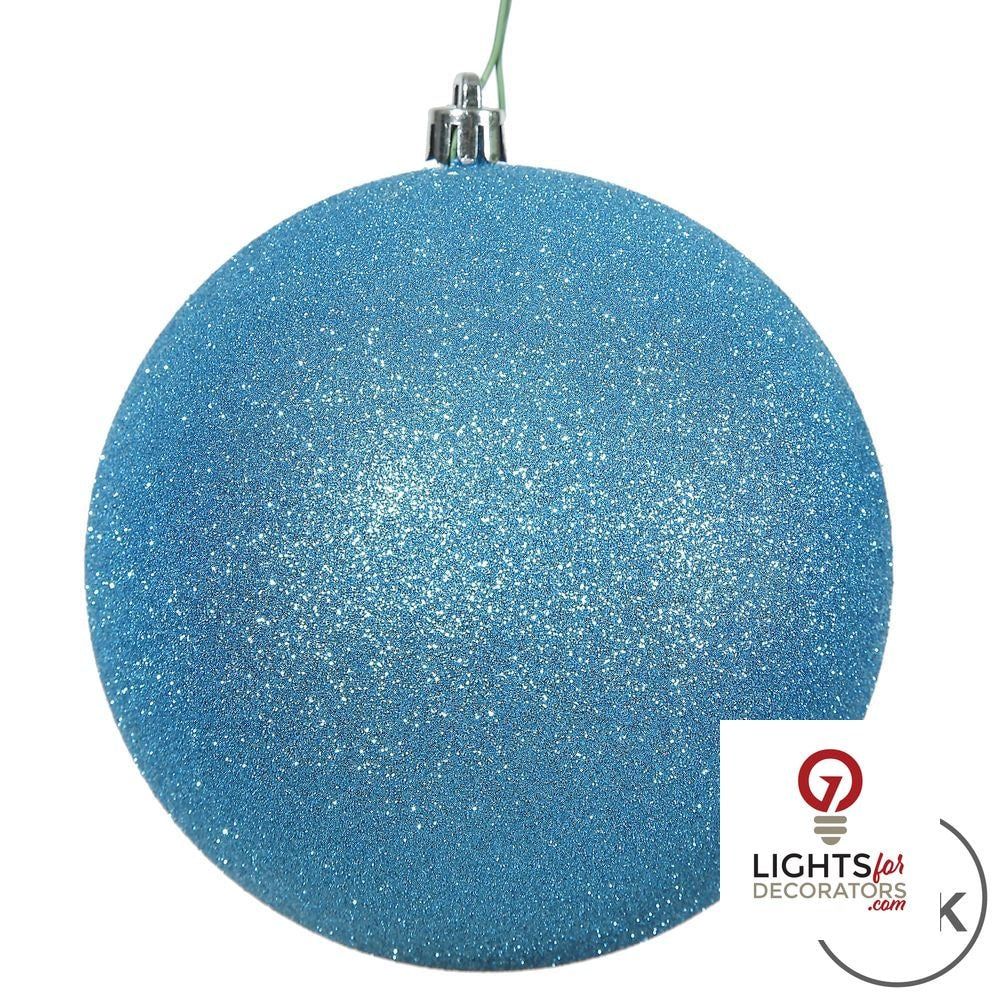 6" Shatterproof Ball Ornament - Turquoise - Glitter - Set of 4 — alternate view