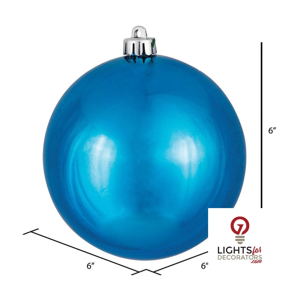 6" Shatterproof Ball Ornament - Turquoise - Shiny - UV Treated - Set of 4 — alternate view