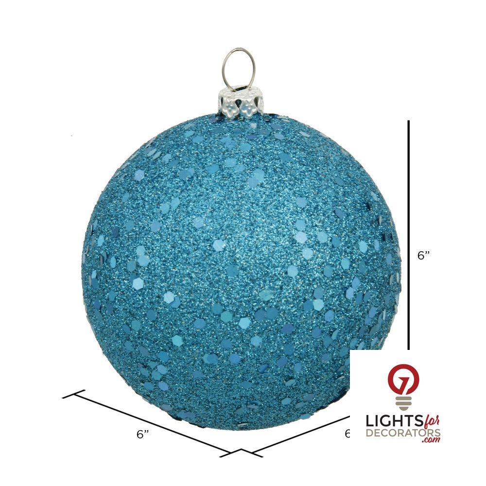 6" Shatterproof Ball Ornament - Turquoise - Sequin - Set of 4 — alternate view