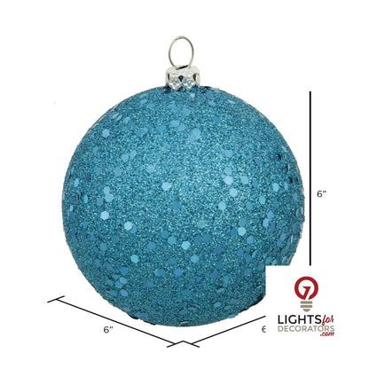 6" Shatterproof Ball Ornament - Turquoise - Sequin - Set of 4 — alternate view