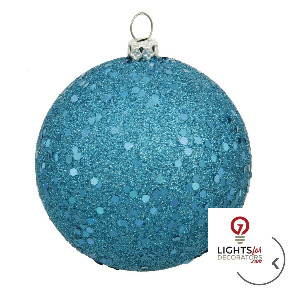 6" Shatterproof Ball Ornament - Turquoise - Sequin - Set of 4 — alternate view