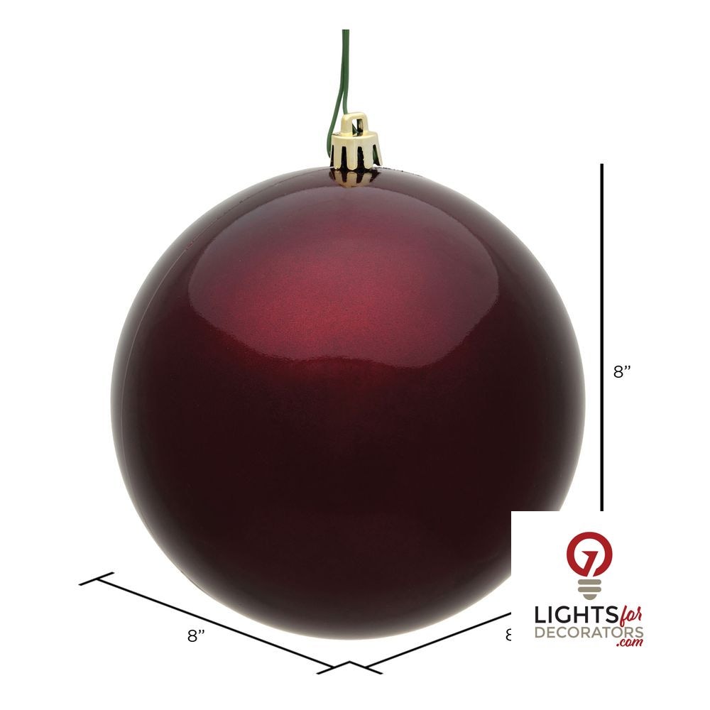 8" Shatterproof Ball Ornament - Burgundy - Shiny - UV Treated — alternate view