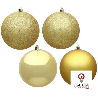 8" 4-Finish Shatterproof Ball Ornament Set - Gold