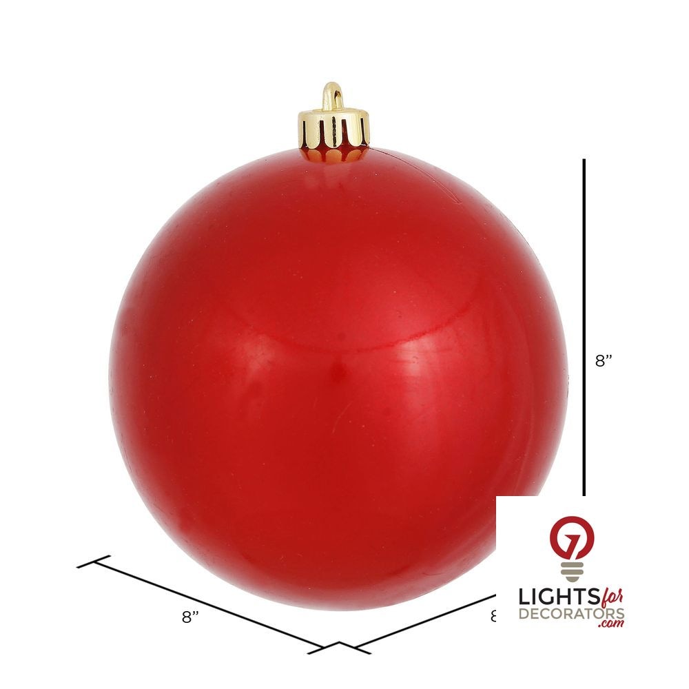 8" Shatterproof Ball Ornament - Red - Shiny - UV Treated — alternate view