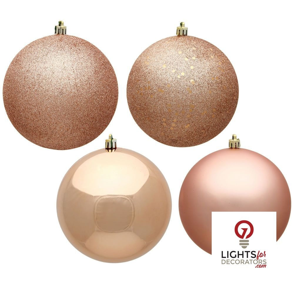 8" 4-Finish Shatterproof Ball Ornament Set - Rose Gold