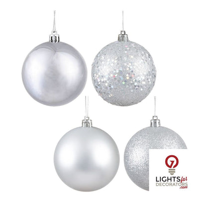 8" 4-Finish Shatterproof Ball Ornament Set - Silver