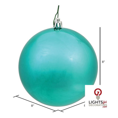 8" Shatterproof Ball Ornament - Teal - Shiny - UV Treated — alternate view