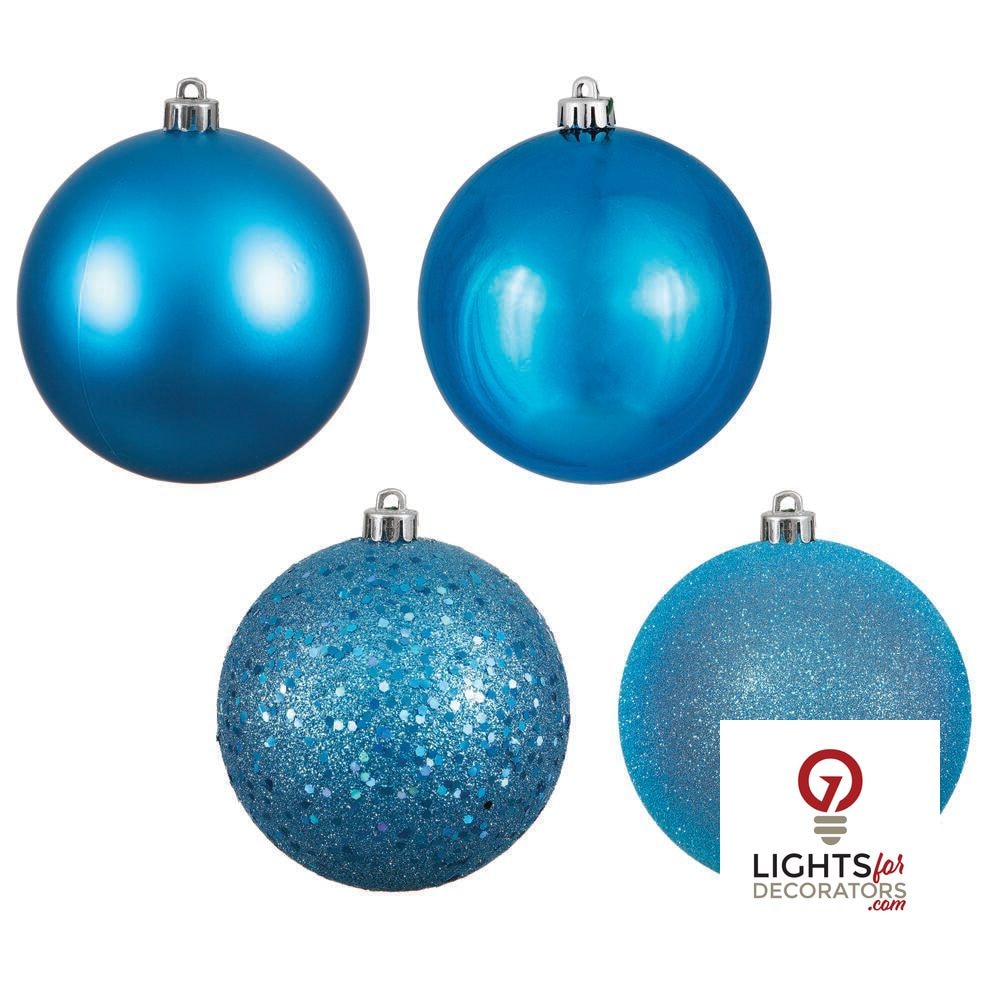 8" 4-Finish Shatterproof Ball Ornament Set - Turquoise