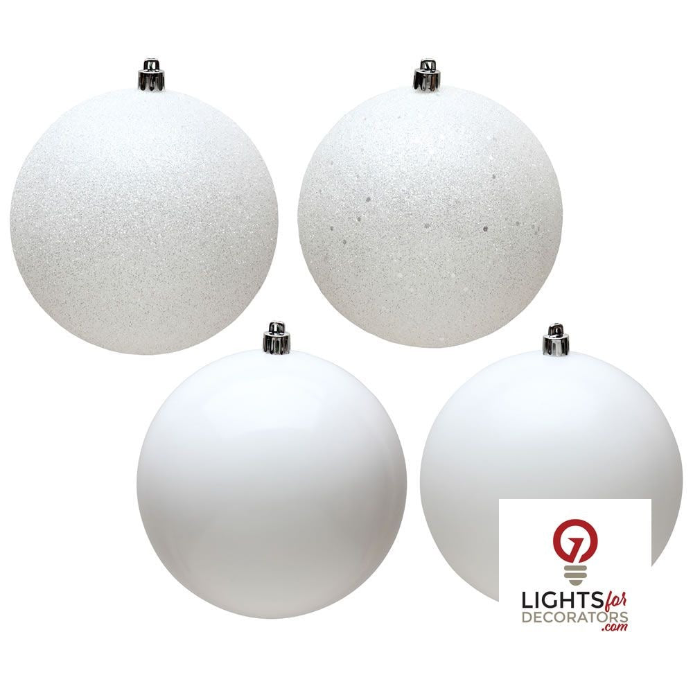 8" 4-Finish Shatterproof Ball Ornament Set - White