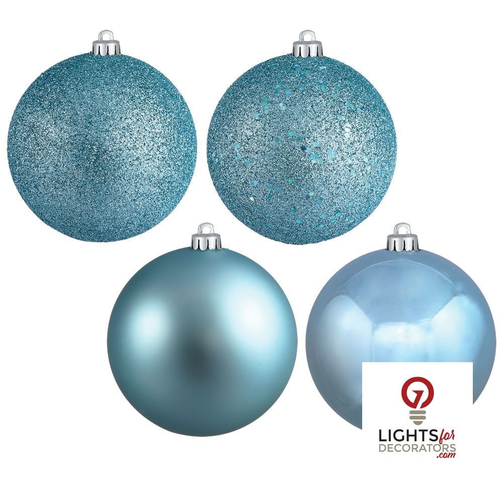 10" 4-Finish Shatterproof Ball Ornament Set - Baby Blue - Set of 4