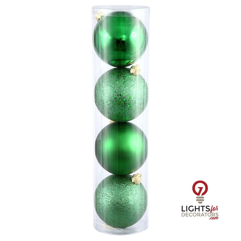 10" 4-Finish Shatterproof Ball Ornament Set - Green - Set of 4