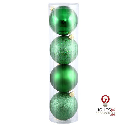 10" 4-Finish Shatterproof Ball Ornament Set - Green - Set of 4