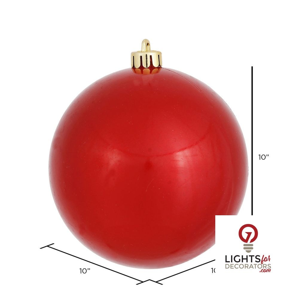 10" Shatterproof Ball Ornament - Red - Shiny - UV Treated — alternate view