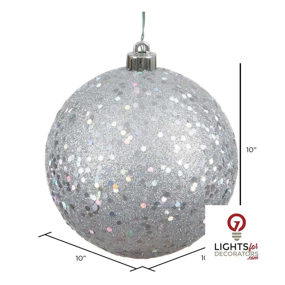 10" Shatterproof Ball Ornament - Silver - Sequin — alternate view