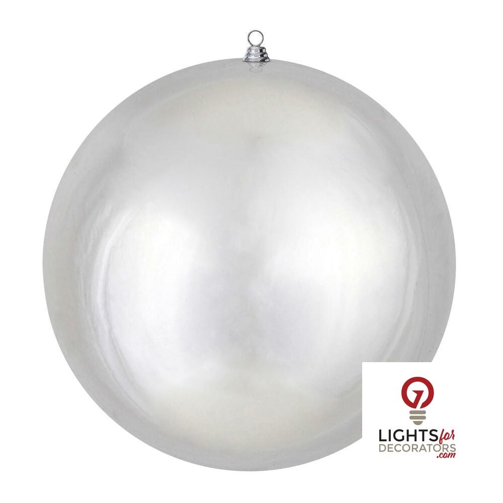 24" Oversized Shatterproof Ball Ornament - Silver - Shiny - UV Treated